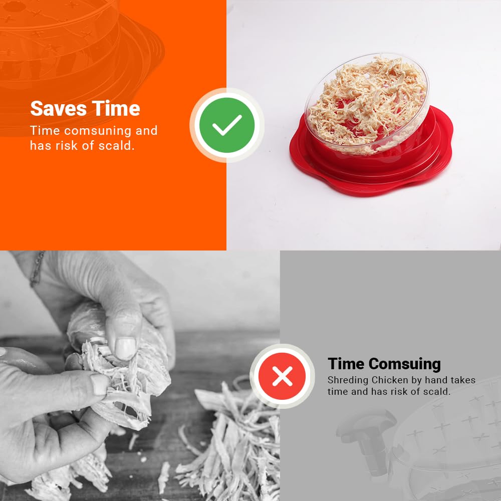 Large Chicken Shredder Tool – 10" BPA-Free Manual Meat Shredder for Chicken, Pork & Beef, Anti-Slip Ergonomic Handle, Brush Included, Red
