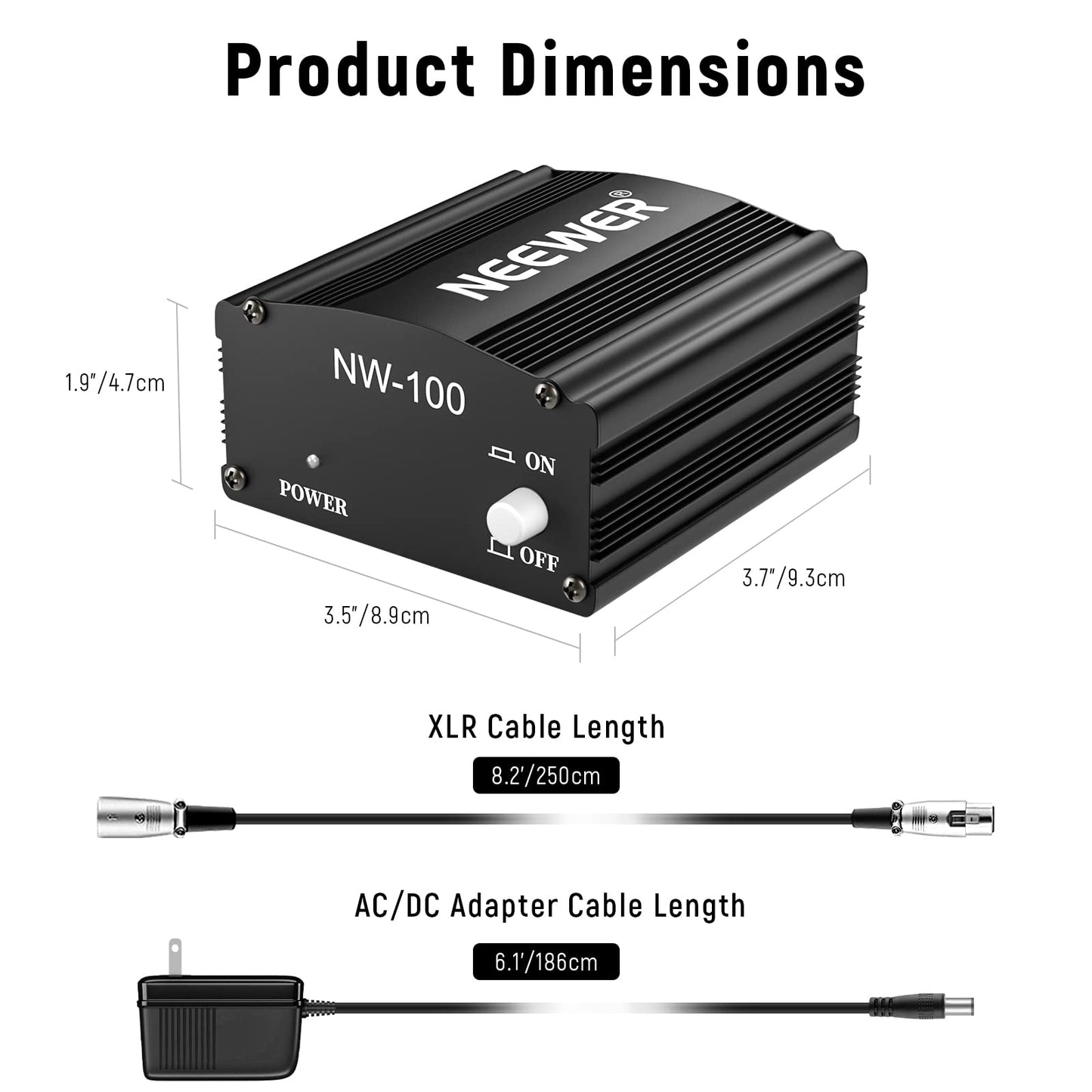 Neewer 1-Channel 48V Phantom Power Supply with Adapter, BONUS+XLR 3 Pin Microphone Cable for Any Condenser Microphone Music Recording Equipment (8