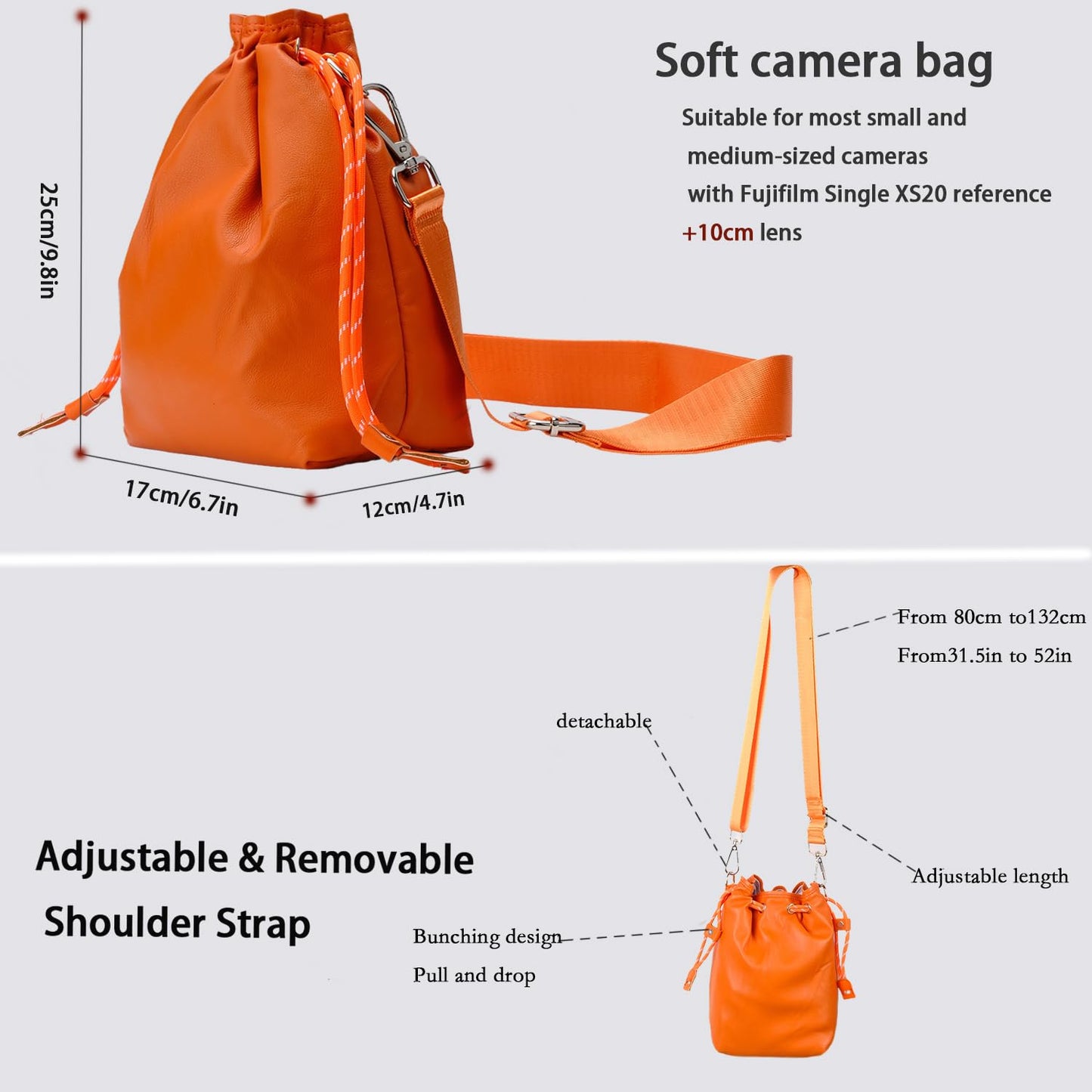 Bowan Small Camera Bag,Camera casing bag,Soft Cute Camera Pouch Handbag compatible with Mirrorless Cameras/Nikon/Canon/Sony/Fuji Camera Case (orange