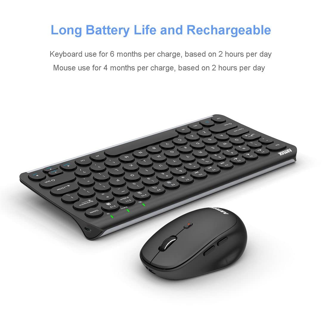 Arteck 2.4G Wireless Keyboard and Mouse Combo Ultra Compact Slim Stainless Full Size Keyboard and Ergonomic Mouse for Computer/Desktop/PC/Laptop