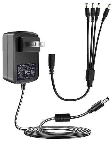 Lonnky DC 12V 2A Security Camera Power Adapter Combine with 1 to 4 Power Splitter for CCTV Security Camera System, UL/FCC Certificate for North