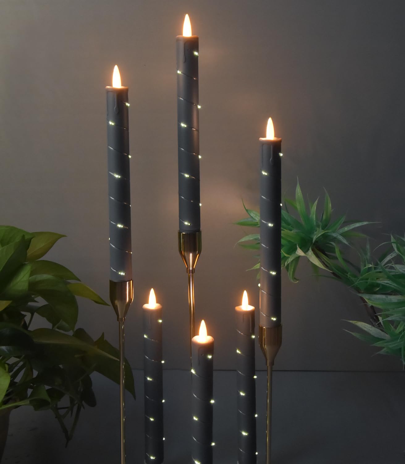 Flameless Candle, (Conical) Patented Starlight String, LED Candle, 11-Key Timing Remote Control, Battery Powered, Dance Flicker Flame, 6 Packs