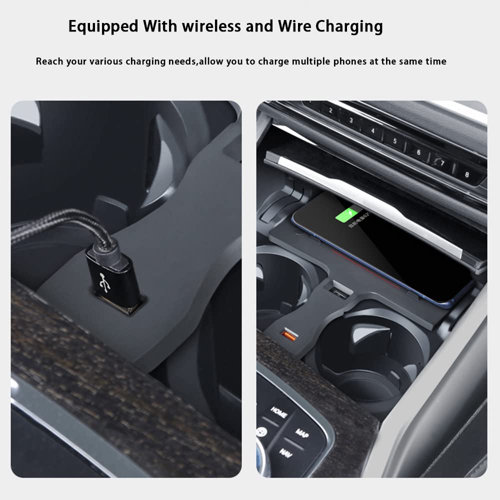 ZChan Wireless Car Charger Fit for BM-W X3/ X4 2023-2019 15W Wireless Charging Panel,QC3.0 Charging Port,for Multiple Phones Owner,Car Charger Mount