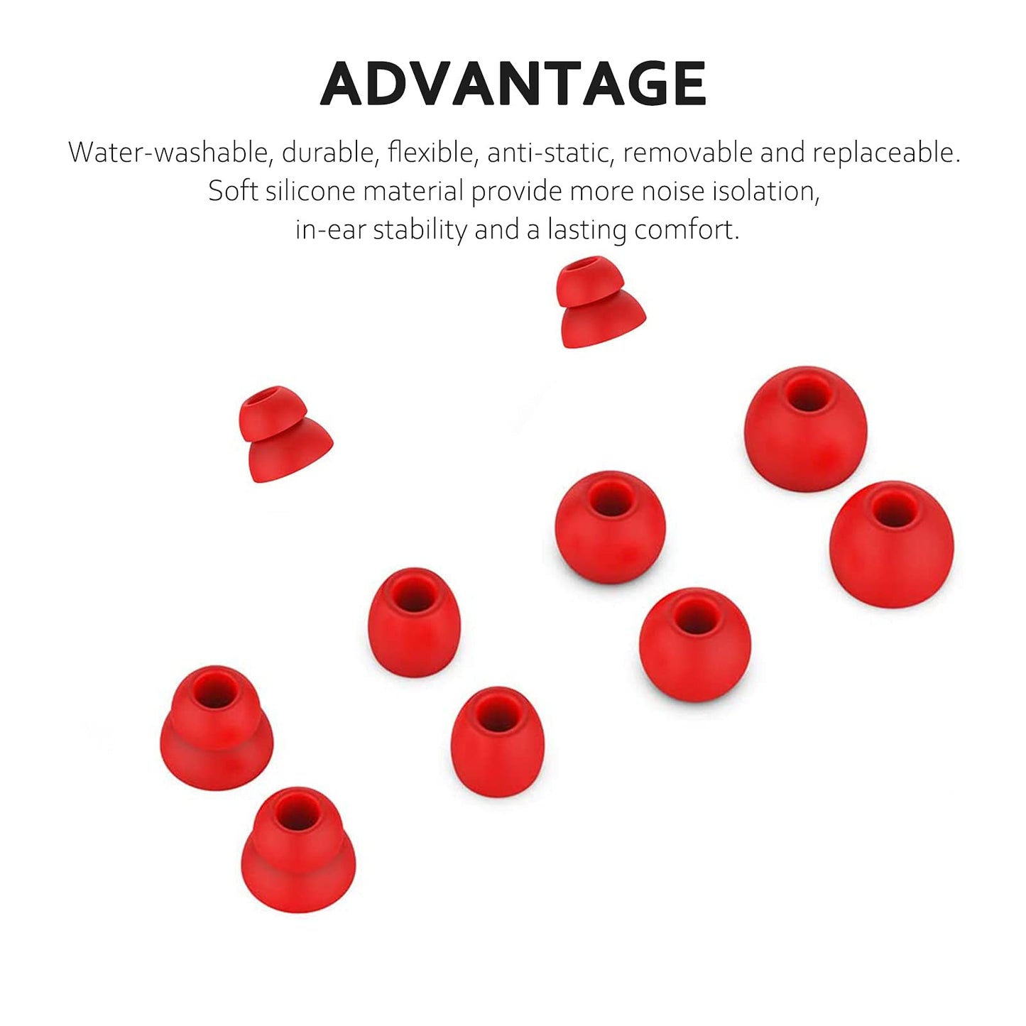 Replacement Silicone Ear Tips Earbuds Buds Set Compatible with by dr dre Power Pro Wireless Earphones (Red)