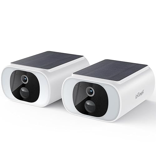 ieGeek 2 Pack Camera Outdoor Wireless, 2K Outside Cameras for Home Security, Embedded Solar Panel, AI Motion Detection, Smart Spotlight & Alarm, No