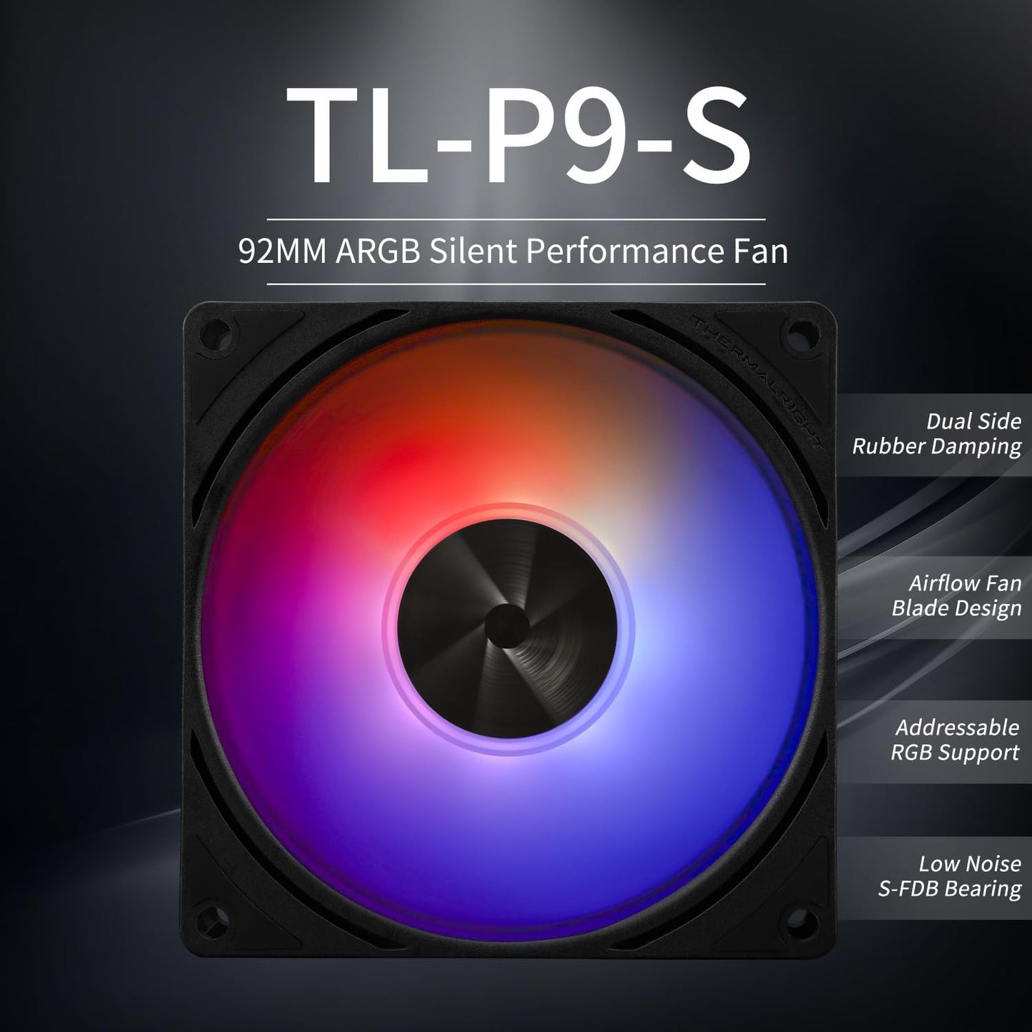 Thermalright TL-P9-S CPU Fan ARGB,PC Case Fan Quiet 4PIN PWM Computer Fan, 9225 Specifications Silent Cooler Fan, 2200RPM Speed, Desktop CPU Cooling