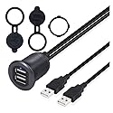 Kework 3.3ft Dual Ports USB 2.0 Flush Mount Cable, USB 2 Ports Male to 2 Ports Female Extender Dashboard Panel Mount Extension Cord for Car Truck Boat