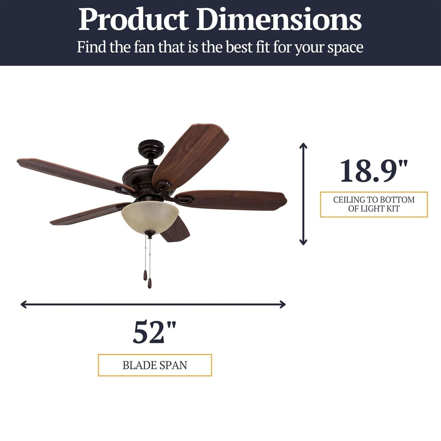 Prominence Home Spring Hollow LED Ceiling Fan with Light, Pull Chain, 3 Mounting Options, 5 Dual Finish Blades and Reversible Motor, 52", Bronze