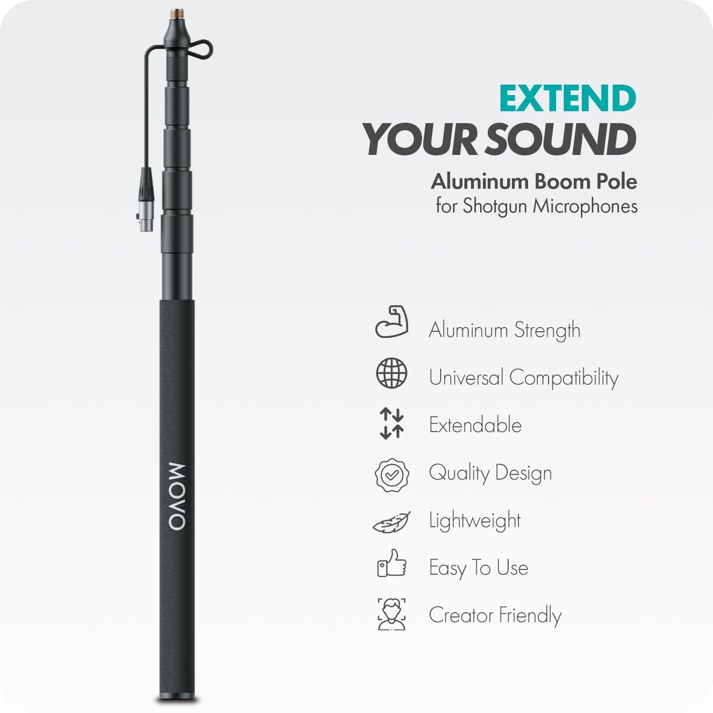 Movo CMP-17C Professional 9.8' Aluminum Boom Pole for Shotgun Microphones with Internal XLR Cable - Compatible with Rode NTG Series, Sennheiser