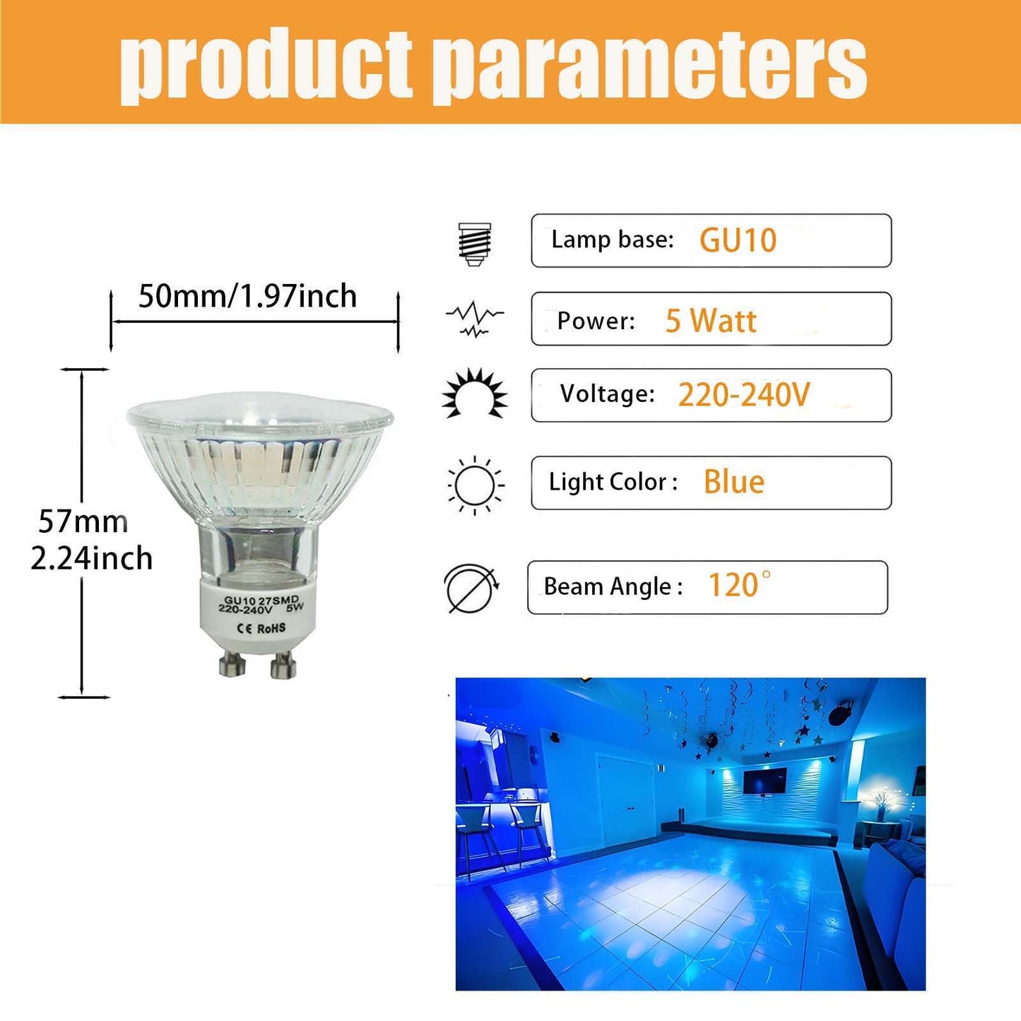 JQSLIGHT LED Landscape Lights,GU10 Blue LED Spotlight Bulbs 5W MR16 GU10 Base Blue Coloured Spot Light Bulb for Wall Washer Lamps, Landscape Lighting
