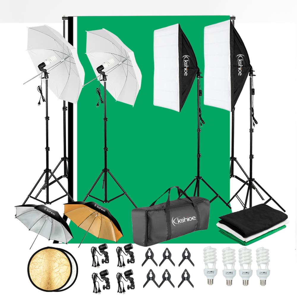 Kshioe 800W 5500K Umbrellas Softbox Continuous Lighting Kit with Backdrop Support System for Photo Studio Product, Portrait and Video Shoot