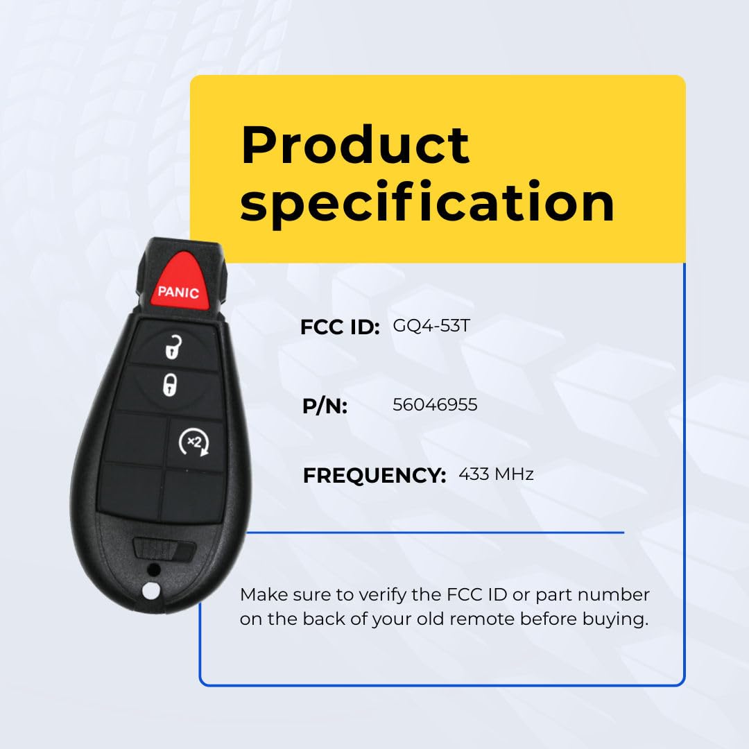 Key Fob Replacement for Smart Proxy System 2020 FCC GQ4-53T GQ453T Part Number 68508721 68508721AA Pack of 2