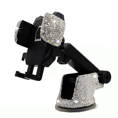 Bling Car Phone Mount Holder,Shiny Crystal Rhinestone Phone Stand for Women and Girls, Car Accessories for Windshield Dashboard,Compatible with Most