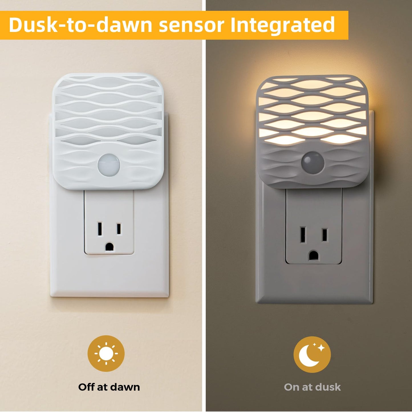 Dawnrise Night Lights Plug Into Wall, Dusk to Dawn Night Light with 3000K/10Lm, Soft Warm Nightlights for Hallway, Living Room, Kitchen, Office