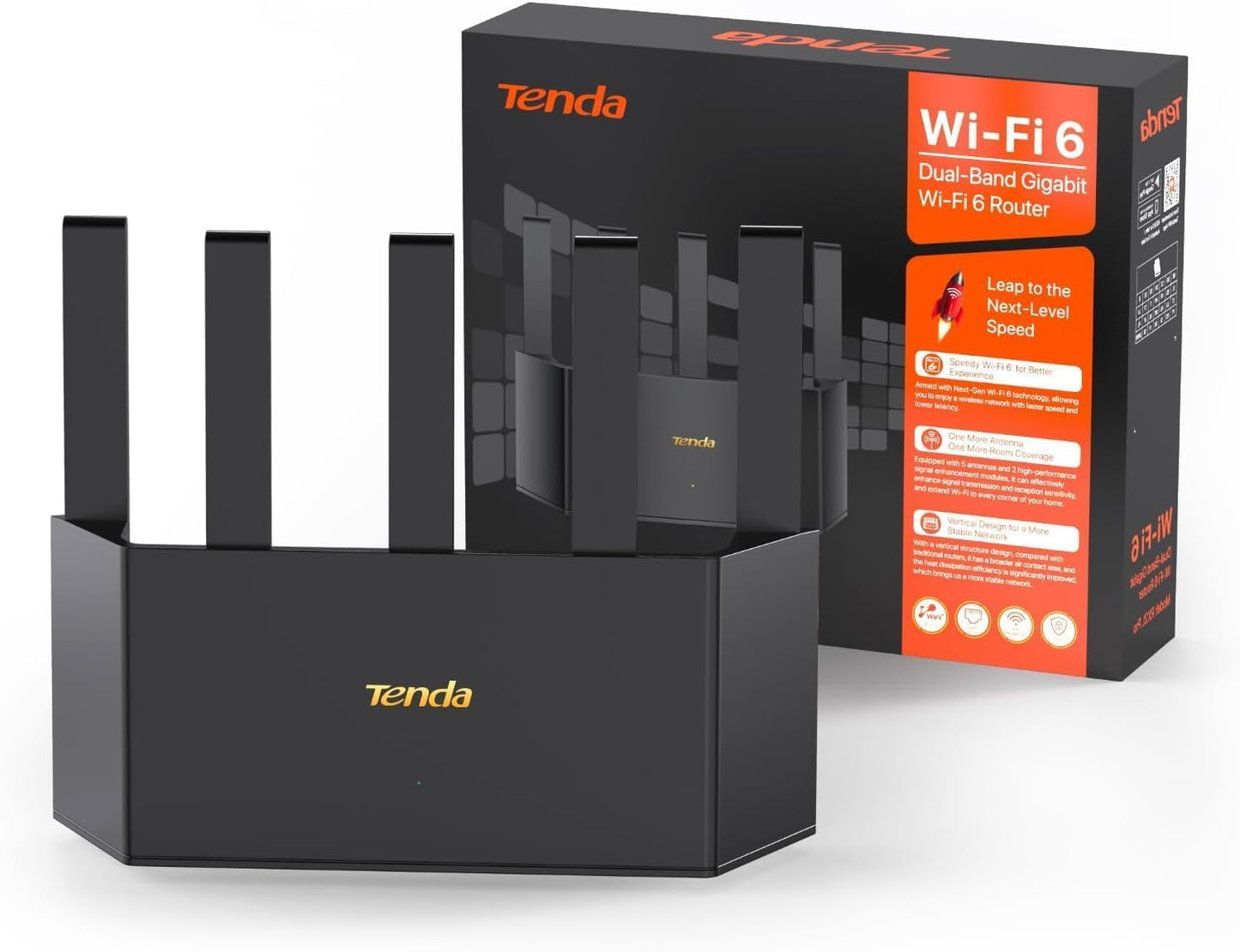 Tenda AX1500 WiFi 6 Router (RX2L Pro)- Smart Dual Band Gigabit WiFi Routers for Home, Vertical Design with 4 GE Ports, Long Range Coverage, VPN