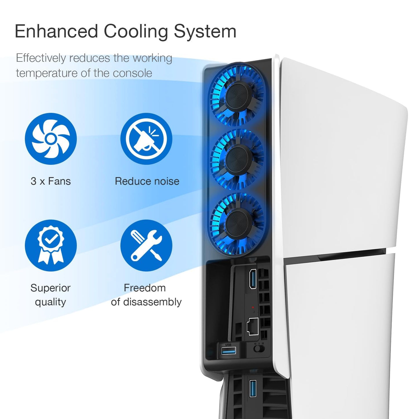 JUSPRO Cooling Fan for PS5 Slim, Upgraded Quiet Cooler Fan with LED Light for PS5 Slim Console Digital & Discs Edition