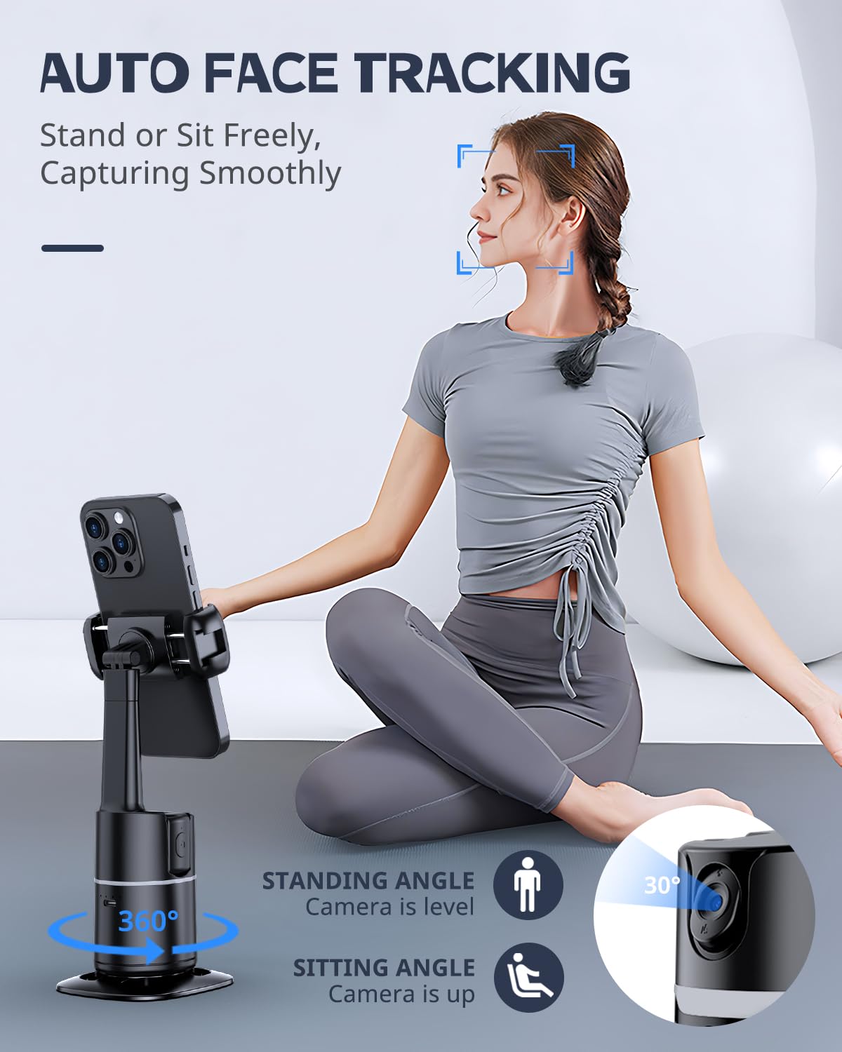 UBeesize Auto Face Tracking Tripod with Adjustable Desk Tripod, 360° Rotating vlogging kit for iPhone with Remote & Gesture Control, Rechargeable