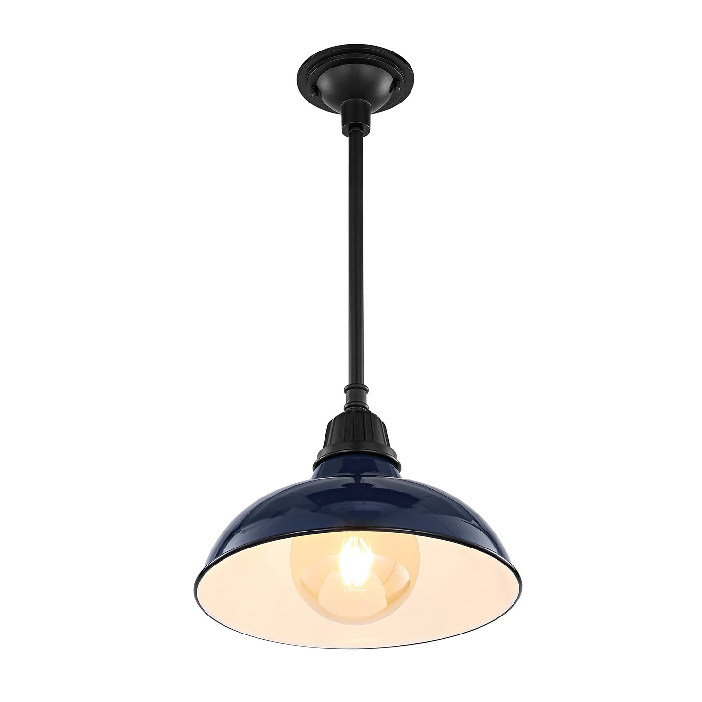 JONATHAN Y 12.25" Navy/Black 1-Light Farmhouse Indoor/Outdoor LED Pendant Iron Hanging Light, and Black Metal Shade, Rustic Ceiling Lamp for Kitchen