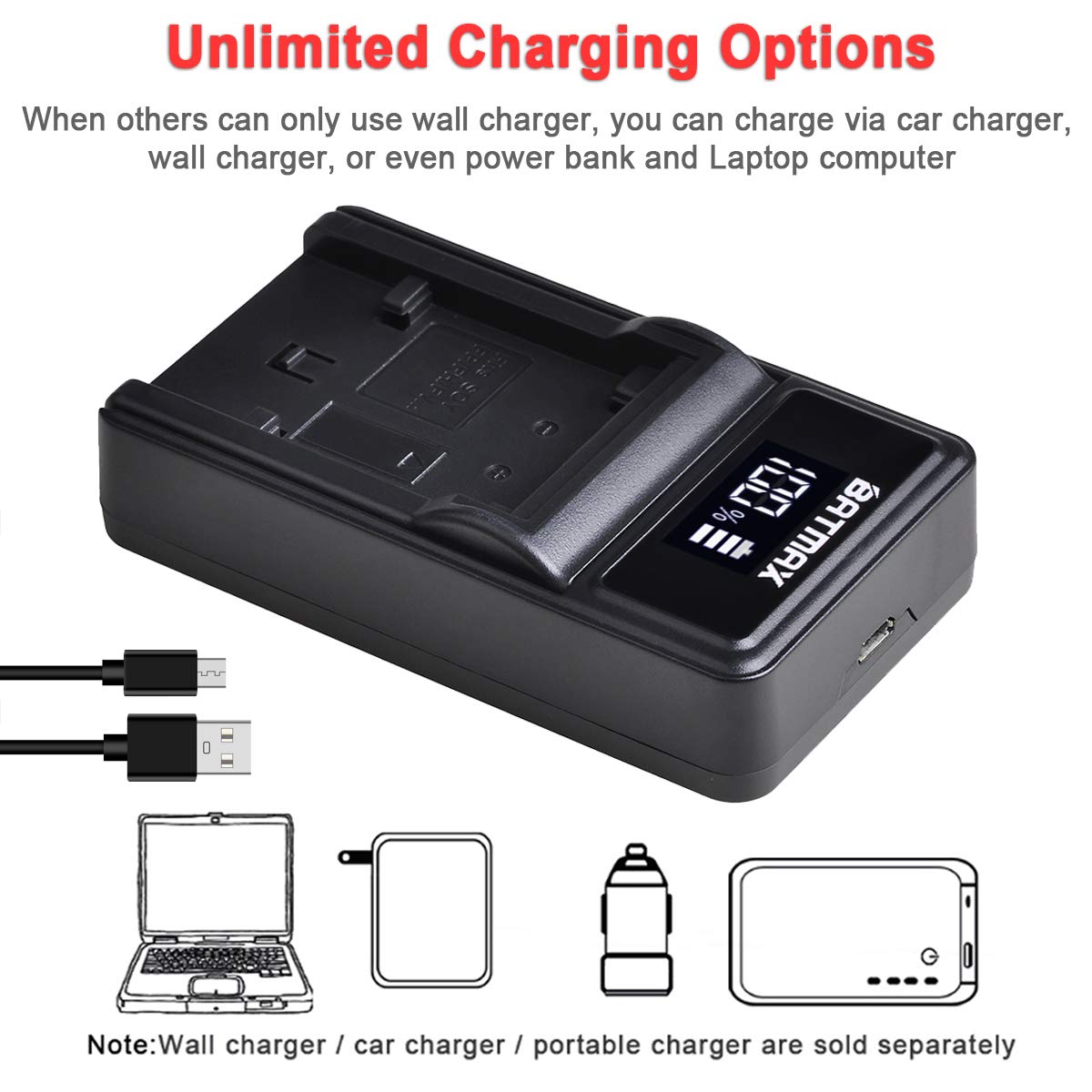 Batmax 1 Pack 1600MaH NP-FP70 Battery and LED Fast Charger for Sony NP-FP30,NP-FP50, NP-FP70, NP-FP90, NP-FP91 DCR-DVD92, DVD103, DVD202, DVD305