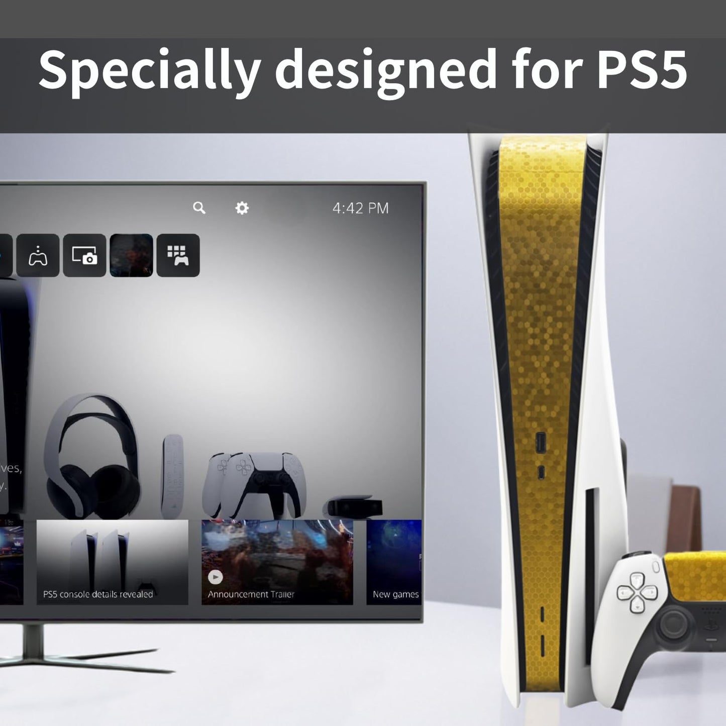 Luck&Link PS5 Console Center Part Protection Texture Sticker, Broken Diamonds - Black, Vinyl, Scratch Resistant, Fits Perfectly, Easy to Apply
