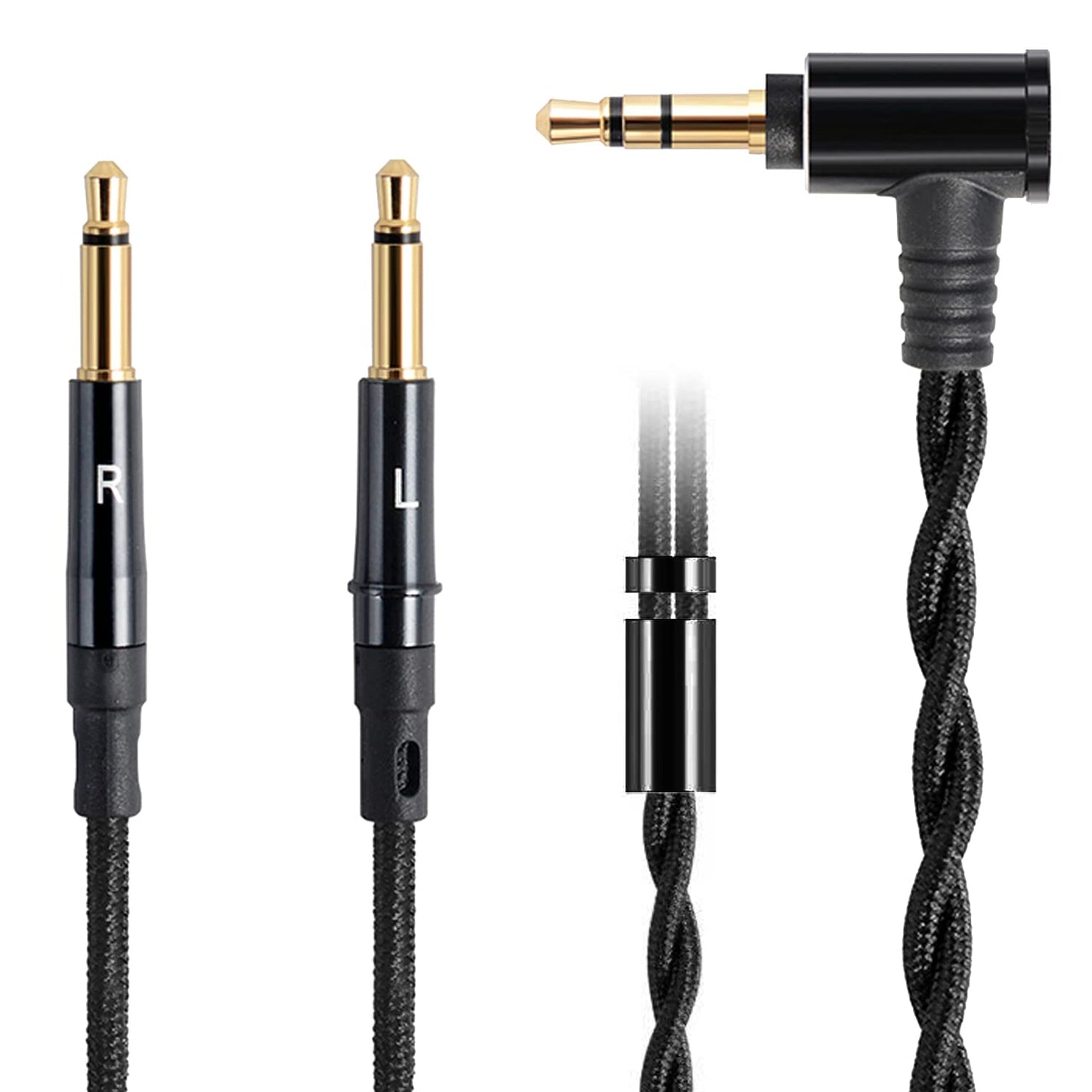 FAAEAL Monitor Headphone Cable,Soft Cotton Yarn Cover Dual 3.5mm Over-Ear AUX Cord Compatible with Hifiman HE560 HE4XX Meze 99 Classics MEZE 109 Pro