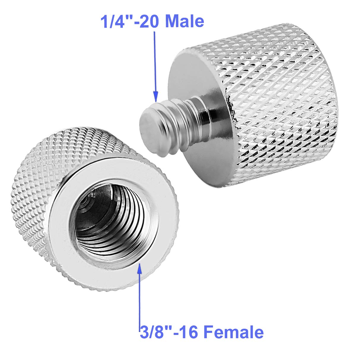 JOMLEY 3/8 to 1/4 Adapter, 3/8"-16 Female to 1/4"-20 Male Thread Adapter for Camera Monitor, Mic Stand,Tripod - 2 Pack