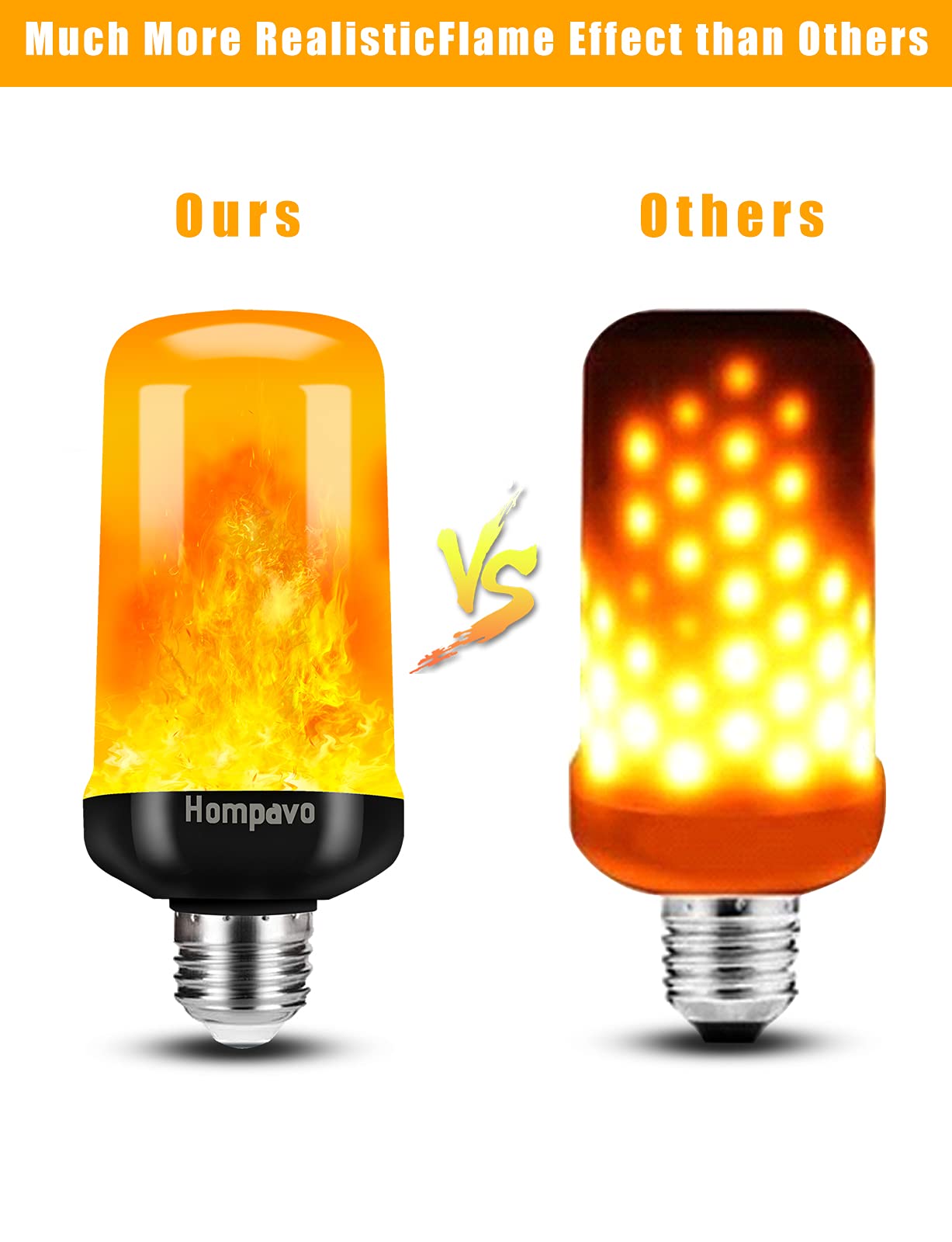 Hompavo ?Upgraded? LED Flame Light Bulbs, 4 Modes Flickering Light Bulbs with Upside Down Effect, E26/E27 Flame Bulb for Halloween, Christmas, Party