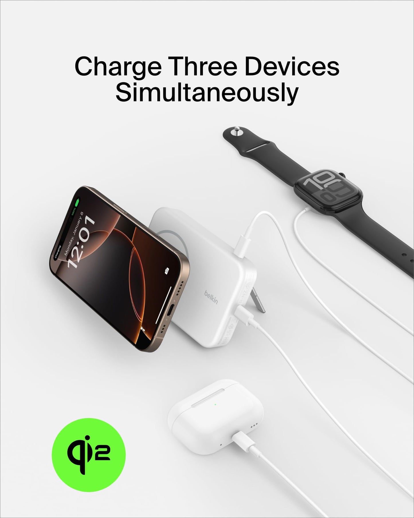 Belkin Portable Charger, Power Bank 10000 mAh w/ Qi2, iPhone Charger - MagSafe Charger w/Built-in Pop-up Kickstand for iPhone 17, Air, Pro, Pro Max