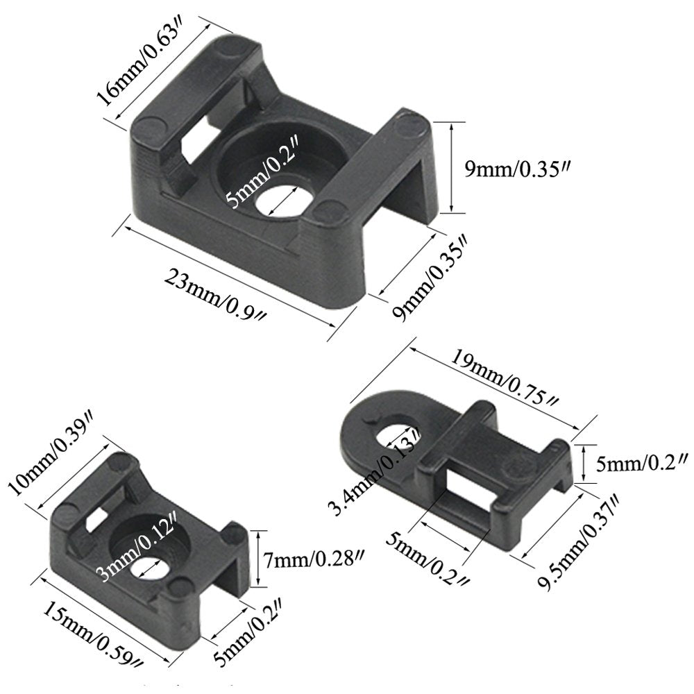 XINGYHENG 120PCS 3 Values Saddle-type Cable Tie Mount Bases for Cable Wire Tubing Sleeving Conduit Adjustable Cable Tie Holder Set Matched with 120PCS