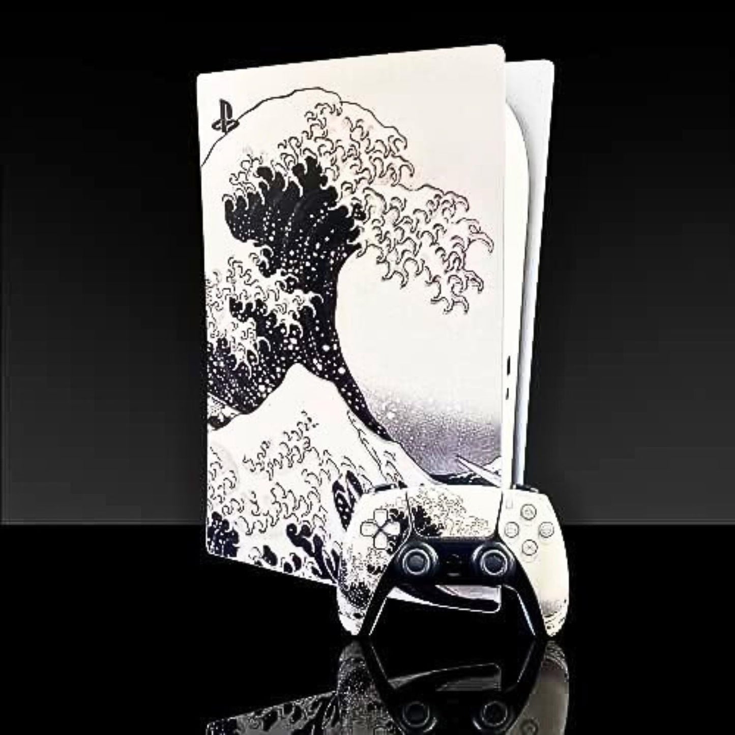BelugaDesign PS5 Wave Japanese Skin | Painting Great Kanagawa Vinyl Cover Wrap Sticker Full Set Console Controller | Compatible with Sony PlayStation