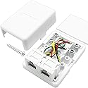 NECABLES Phone Jack Surface Mount Dual Port Telephone Jack Box 4 Screw Terminals to 2 RJ11 6P4C Female White