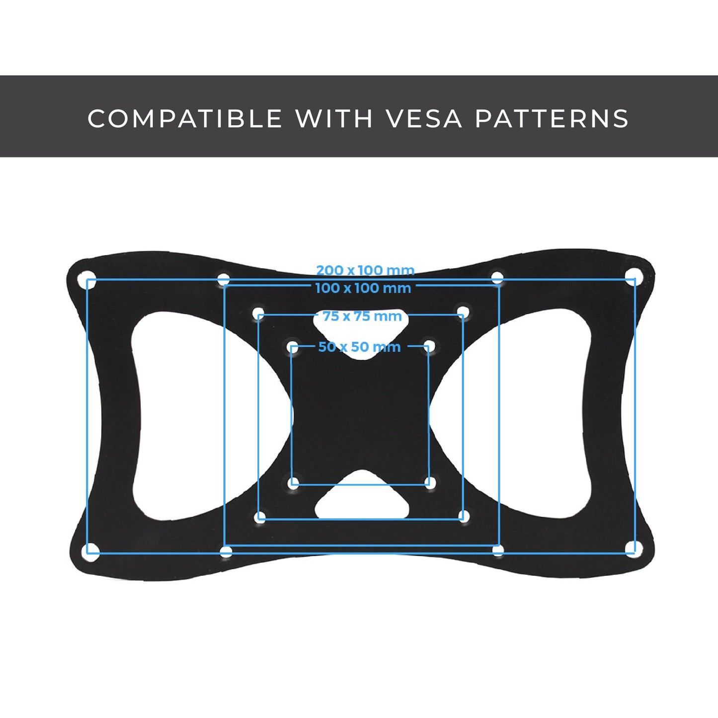 HumanCentric VESA Mount Adapter Plate for 200x100 mm VESA Patterns, Conversion Kit for 75x75 and 100x100 mm Patterns to 200 x 100 mm, Hardware