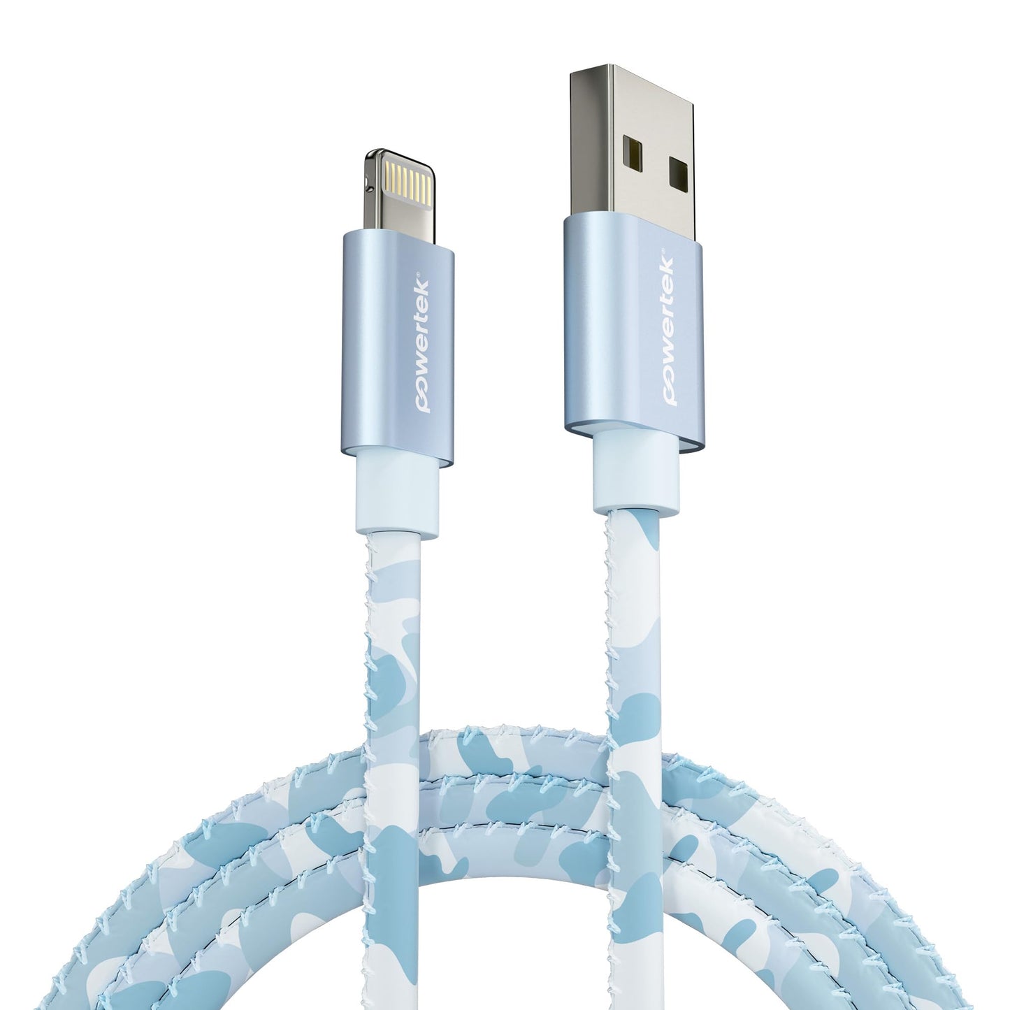 LIQUIPEL Powertek Camo MFi Certified USB to Lightning Charger, 6ft Cable Compatible for iPhone, iPad, and More (Blue)