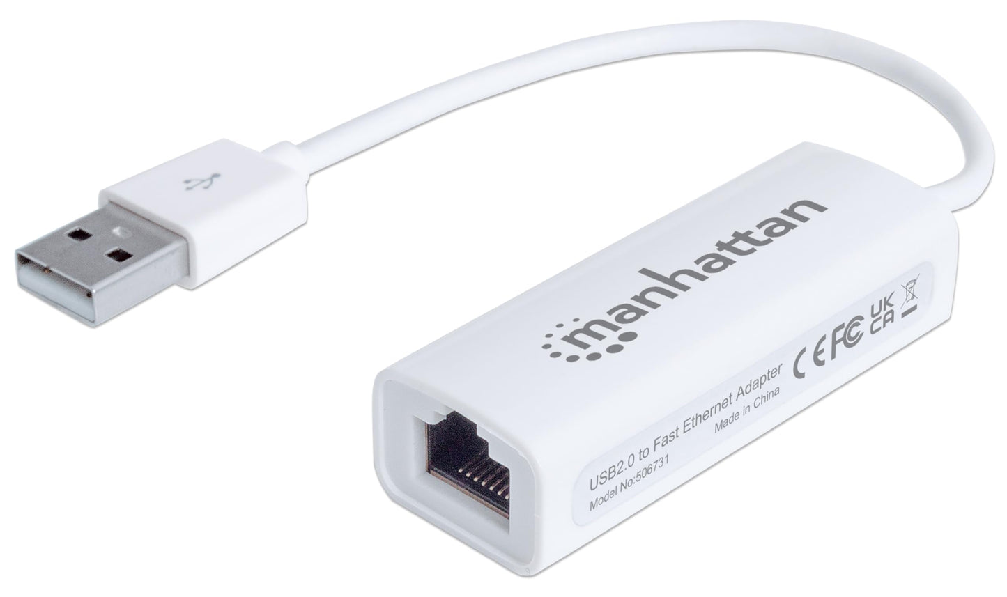 Manhattan USB to Ethernet Adapter - 10 / 100 Mbps Fast Ethernet LAN Network - Support Windows 10/8.1/8/7/Vista/XP for Desktop Laptop Apple MacBook