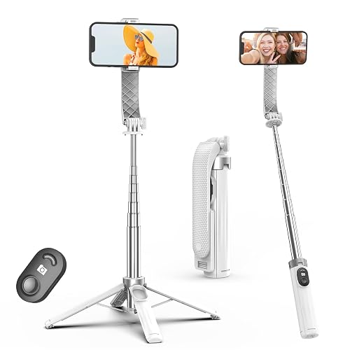 Phone Tripod & Selfie Stick, Lightweight All in One Phone Tripods with Wireless Remote, Portable Smartphone Tripod Stand Compatible