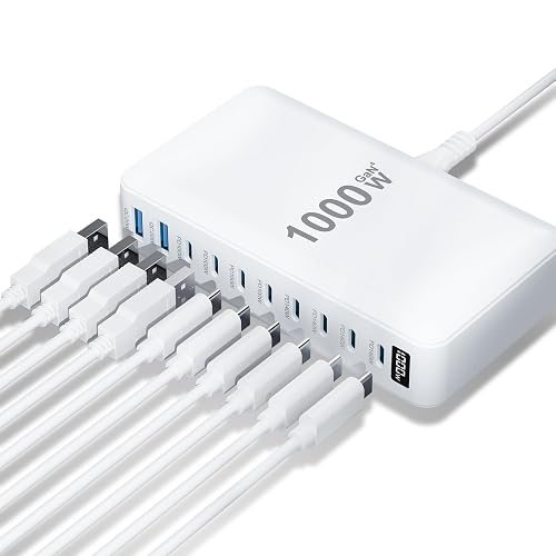 USB C Charger 1000W USB C Charger Block,Upgraded GaN IV 10-Port Charging Station Hub,Travel Essentials 140W Fast Charging Laptop Adapter for MacBook