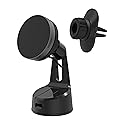 Scosche Qi2 Wireless MagSafe Car Mount Charger, 15W Magnetic Suction Cup Windshield/Dashboard Cell Phone Holder with Vent Clip & Fast USB-C Car