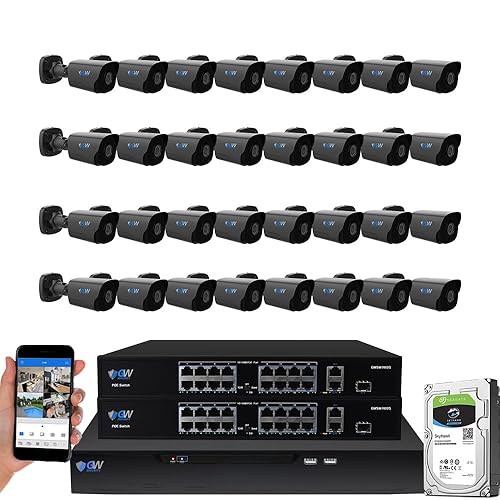 GW 4K Outdoor/Indoor Face Recognition/Human/Vehicle Detection Security Camera System, 32 Channel 12MP NVR, 32 x 4K UltraHD Smart AI IP Microphone PoE