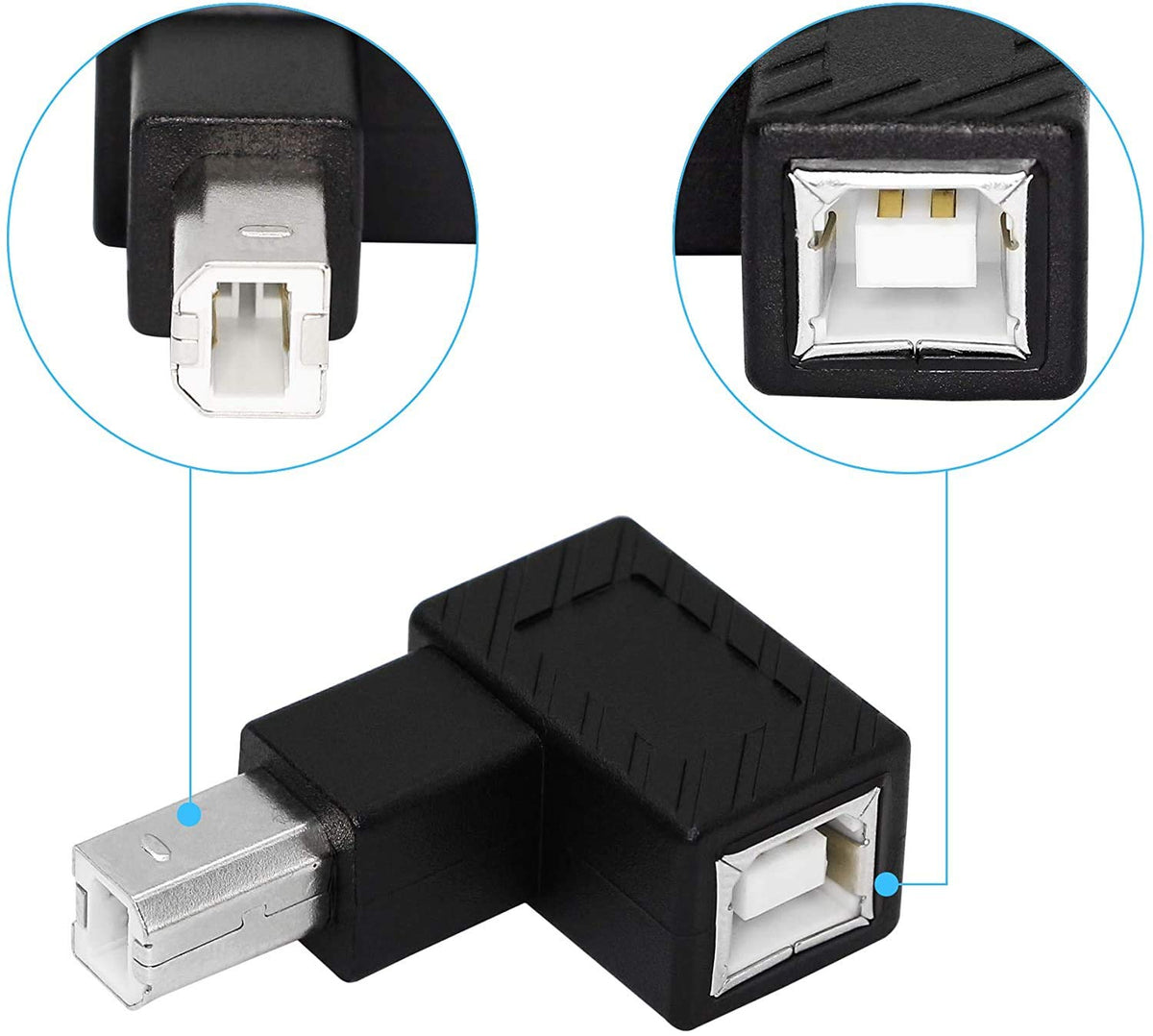 Traovien 90 Degree USB B Printer Adapter, 2 Pack USB 2.0 Type-B Male to Female Up and Down Angle Printing and Data Extension Adapter for Printer…
