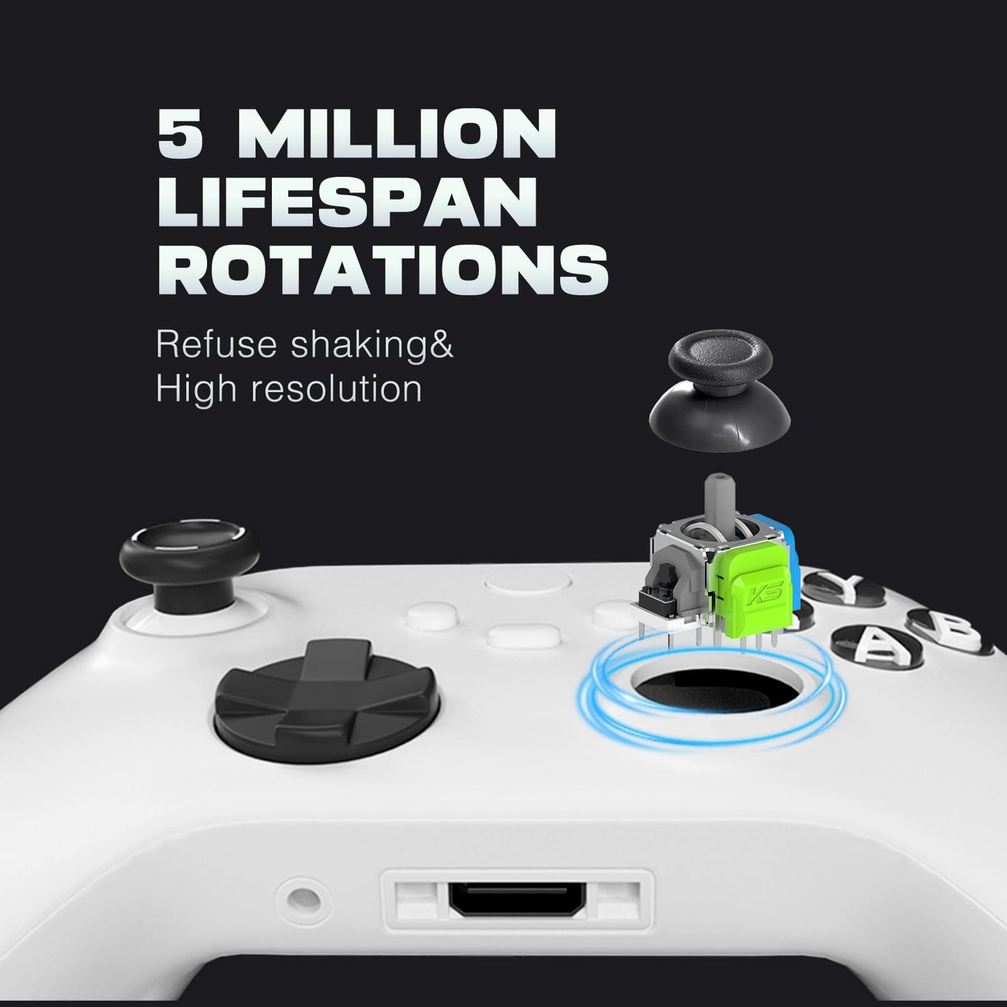 K-Silver TMR magnetic resistance joystick, High-Precision Magnetic Gaming Joystick Module, 200?A Low Power, 5 Million Rotations, Compatible with PS4