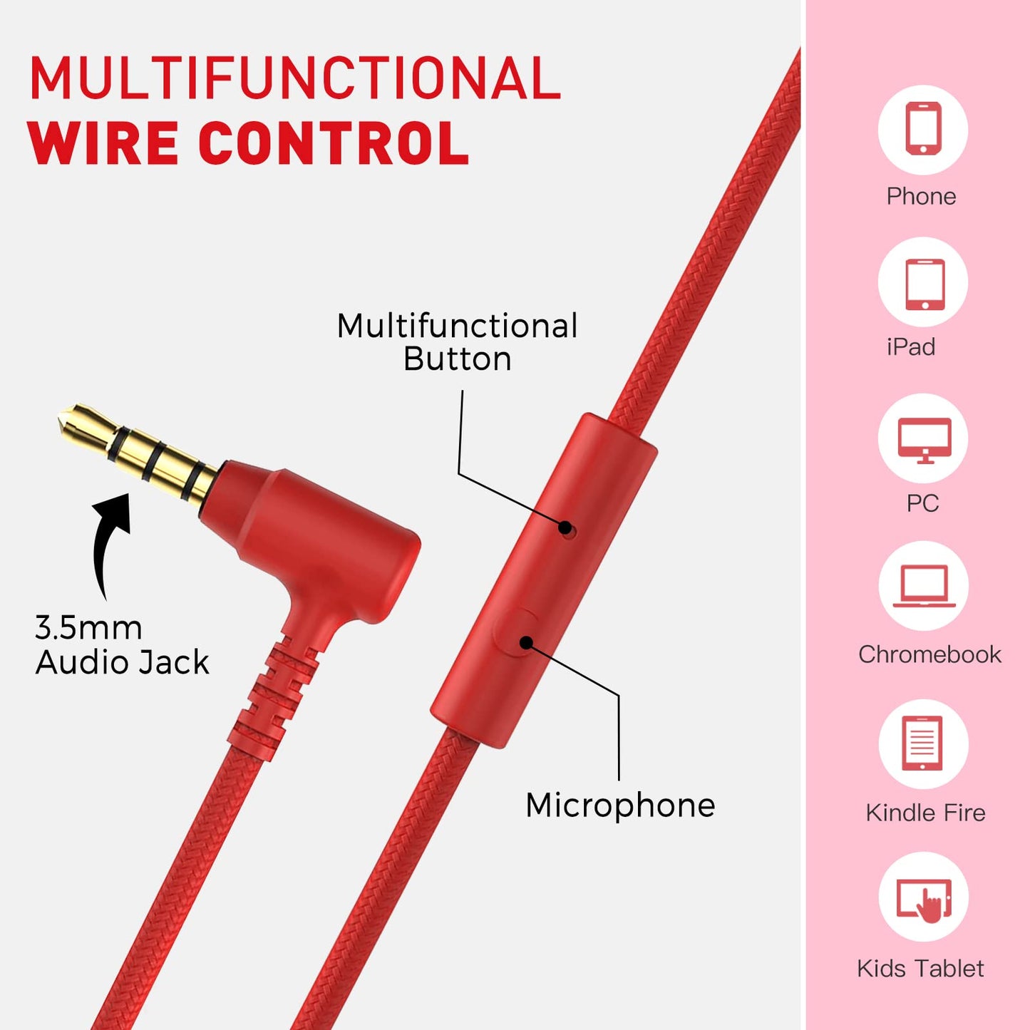 rockpapa 950 Wired Headphones for Kids Girls Boys for School Classroom with Microphone, On-Ear Foldable Corded Headphones with Jack 3.5mm for Laptop