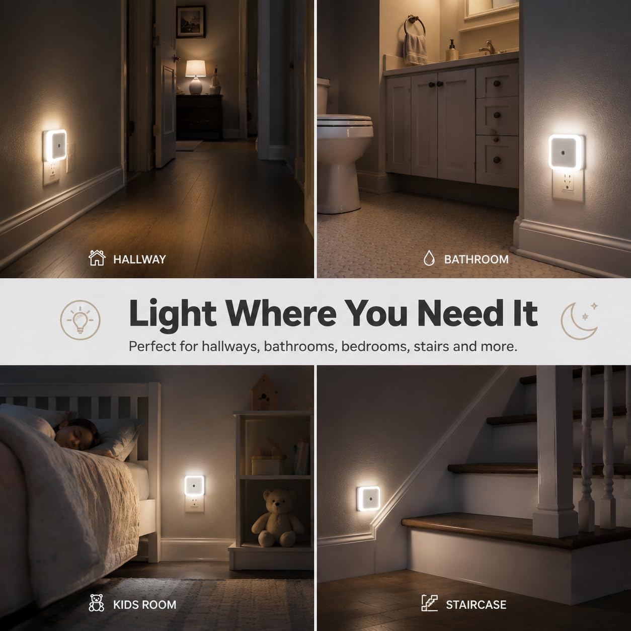 Othmro 4 Pack Plug-in Night Light, LED Warm Auto Dusk-to-Dawn Sensor, Energy Efficient Small Nightstand Lamp for Bedroom Bathroom Kitchen Hallway