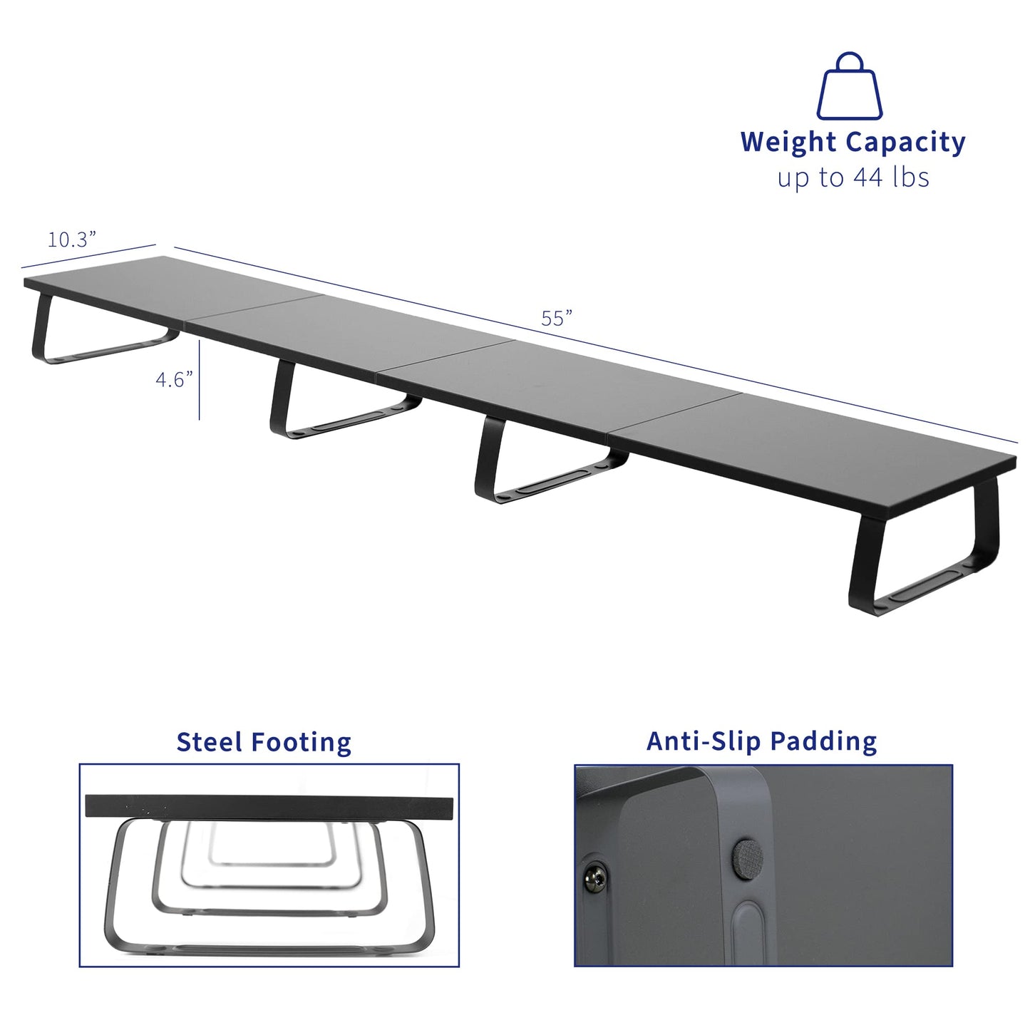 VIVO 55 inch Extra Long Monitor Stand, Wood & Steel Desktop Riser, Multi Screen, TV, Keyboard, Laptop, Ergonomic Desk and Tabletop Organizer, Black