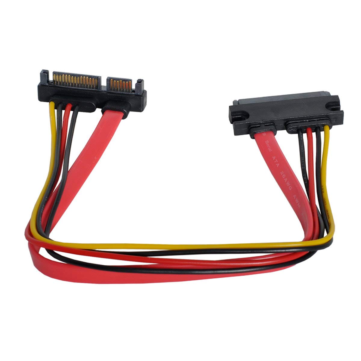 xiwai Down Angled SATA III 3.0 7+15 22 Pin SATA Male to Female Data Power Extension Cable 30cm