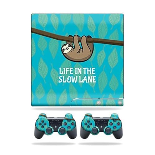Skin Compatible with Sony PlayStation 3 PS3 Slim + 2 Controllers - Slow Sloth | MightySkins Protective, Durable, and Unique Vinyl wrap Cover | Easy