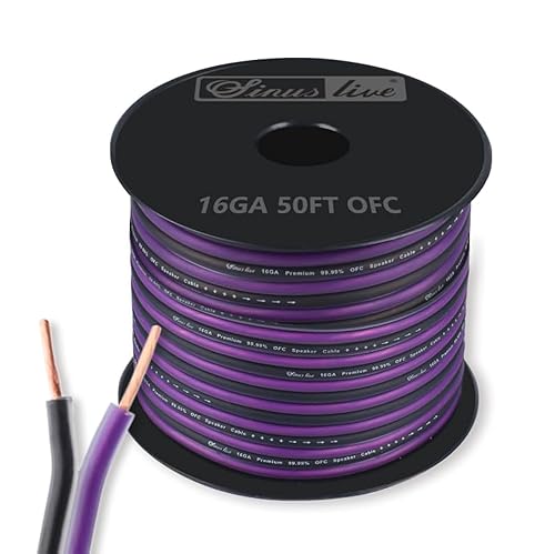 Sinus Live 16AWG OFC(Oxygen Free Copper) Speaker Wire Great use for Home Theater Speakers and Car Speakers, Purple and Black (50FT OFC)