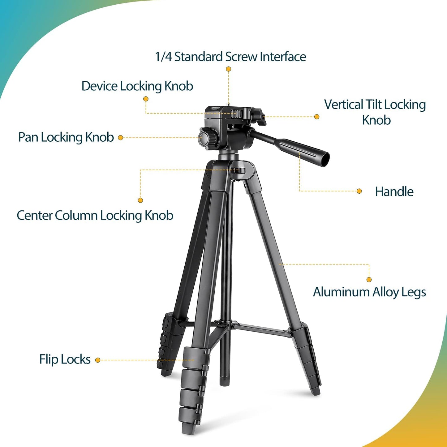 Aureday Phone Tripod Stand, 64” Extendable Cell Phone&Camera Tripod with Wireless Remote and Phone Holder, Aluminum iPad Tripod for Video