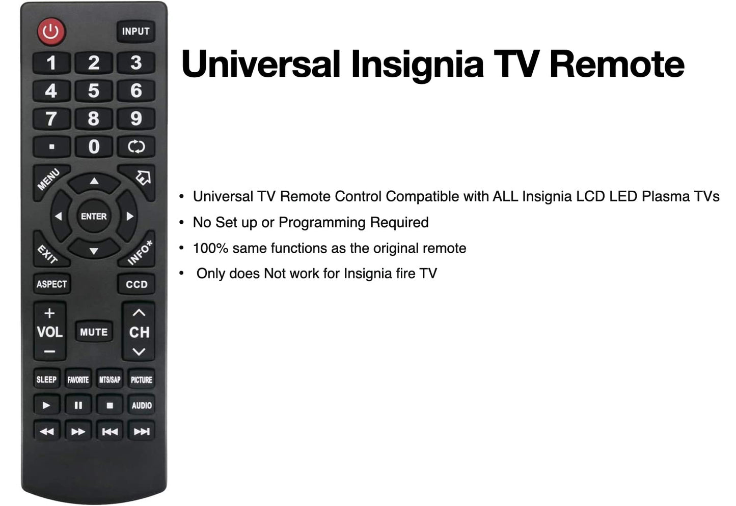 Universal Remote Control Replacement for Insignia TVs - Not for fire & roku TV