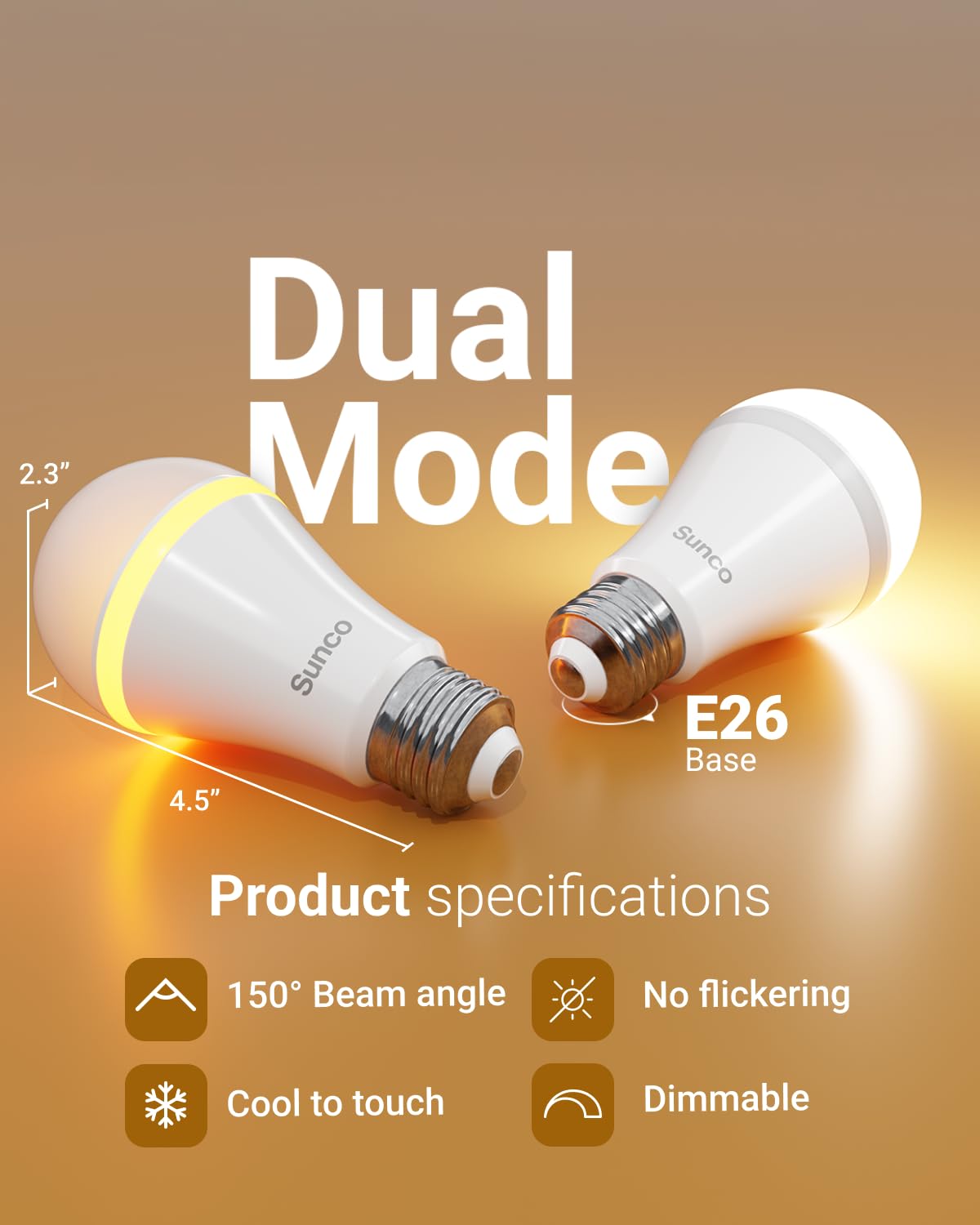 Sunco 6 Pack A19 LED Bulbs with Built-in Night Light, Dimmable