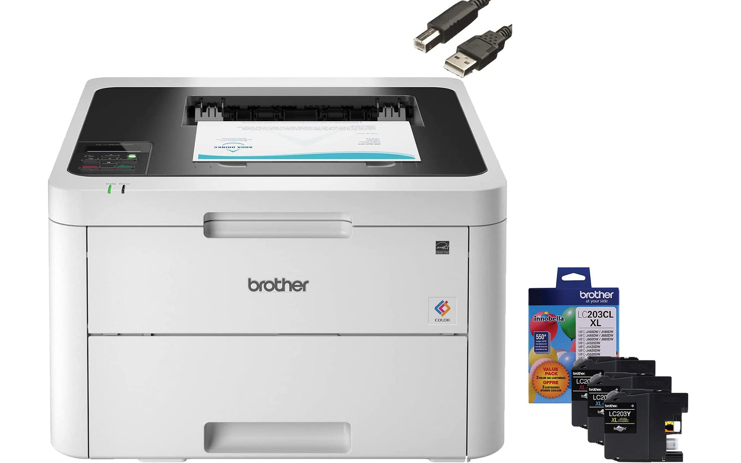 Brother HL-L3210CW Compact Digital Color Printer Providing Laser Printer Quality Results, Built-in Wireless, 250sheet Paper Tray, 600x2400dpi, 30Bonus